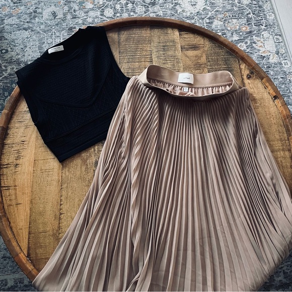 Wilfred Dresses & Skirts - Aritzia Wilfred Taupe Pleated Midi Skirt